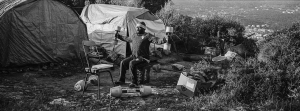 26 March 2019 – Dore Motonatembe keeps fit by doing exercises in front of his tent, in the Samos camp, Samos, Greece.