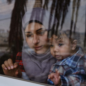 21 November 2017 – Manwa Shaheen (35) holds her son Ali (five months) at a window in Ramallah, Palestine. Her husband Ahmad was arrested in 2001 and sentenced to 22 years in prison. Ali was conceived using IVF.