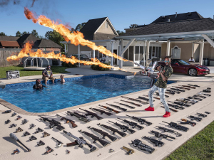 14 April 2019 – Torrell Jasper (35) poses with his firearms in the backyard of his house in Schriever, Louisiana, USA. A former US Marine, he learned to shoot from his father as a child.