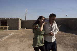 31 August 2019 – Layla Taloo is overcome with grief as her brother, Khalid, leads her away from the compound in Tal Afar, Iraq, where she last saw her husband, when the family was captured by Islamic State militants in 2014.