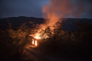 25 November 2020 – A burning house in the Kelbajar region of Nagorno-Karabakh. According to the peace agreement between Armenia and Azerbaijan, the Kelbajar region came under the control of the Azerbaijani authorities. Some residents set fire to their homes before leaving for Armenia.