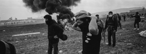 6 April 2019 – People clash with police near a refugee camp in the village of Diavata, near Thessaloniki, Greece.Trouble flared outside the camp on 4 April, after a social media rumour suggested onward travel restrictions had been lifted. Some 500 migrants announced their intention to march to the border with northern Macedonia, some 60 kilometers away, and on to Central Europe.