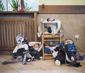 11 February 2017 – Dolls are left on the floor of a restaurant where there is only one high chair, in Karpacz, Poland.